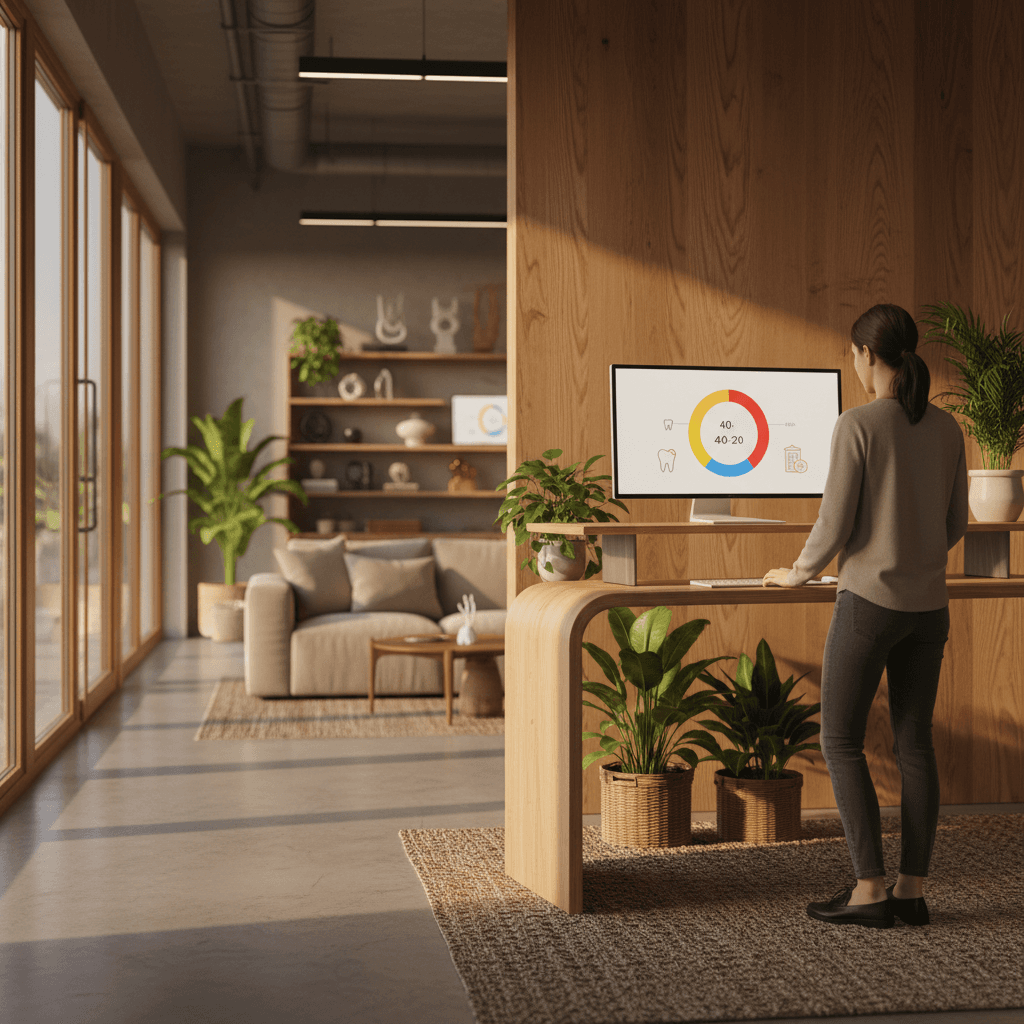 Pie chart or infographic showing the 40-40-20 split of UK dental practices with icons representing each cohort